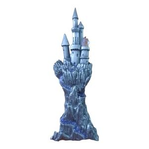 J.J. Jonette Vintage Pewter Tone Castle on a Cliff Blue Gem River Crystal Pin